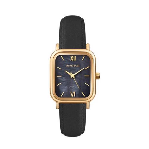 [RUMTTON] RUMTTON Harbor Black Mother-of-pearl Black Leather Watch Gold __