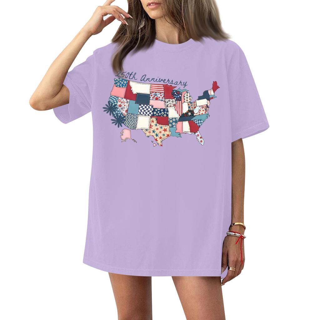 Damen Rundhals Bedrucktes Kurzarm T-Shirt Top