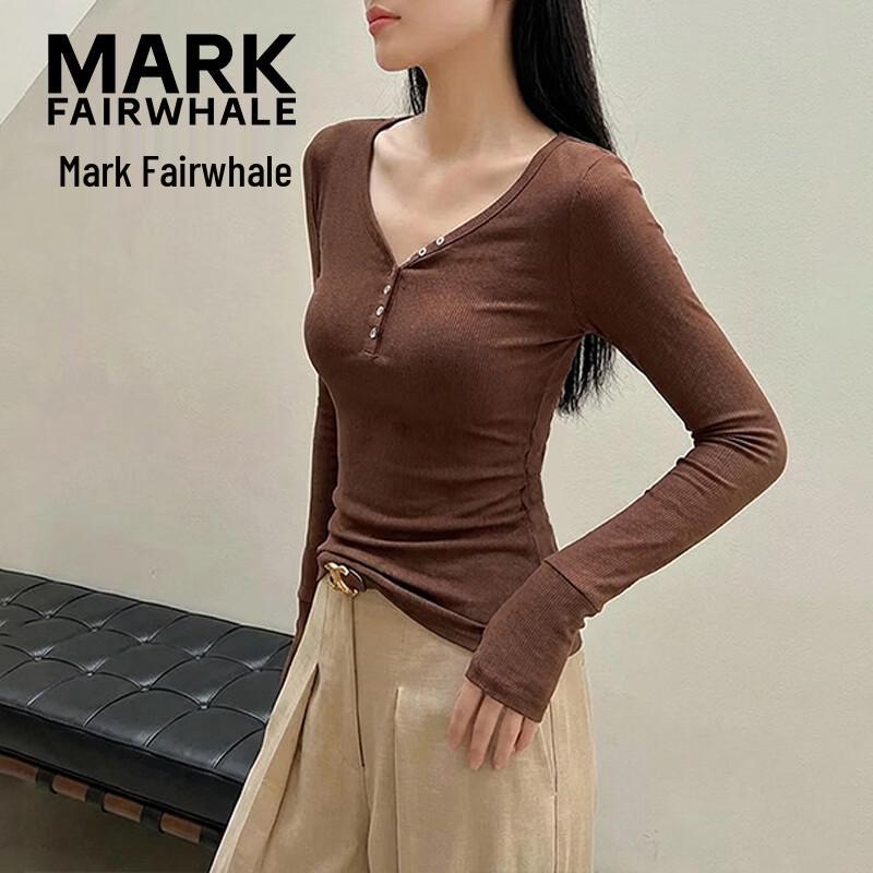 Mark Fairwhale Women's V-Neck Slim-Fit Long Sleeve T-Shirt