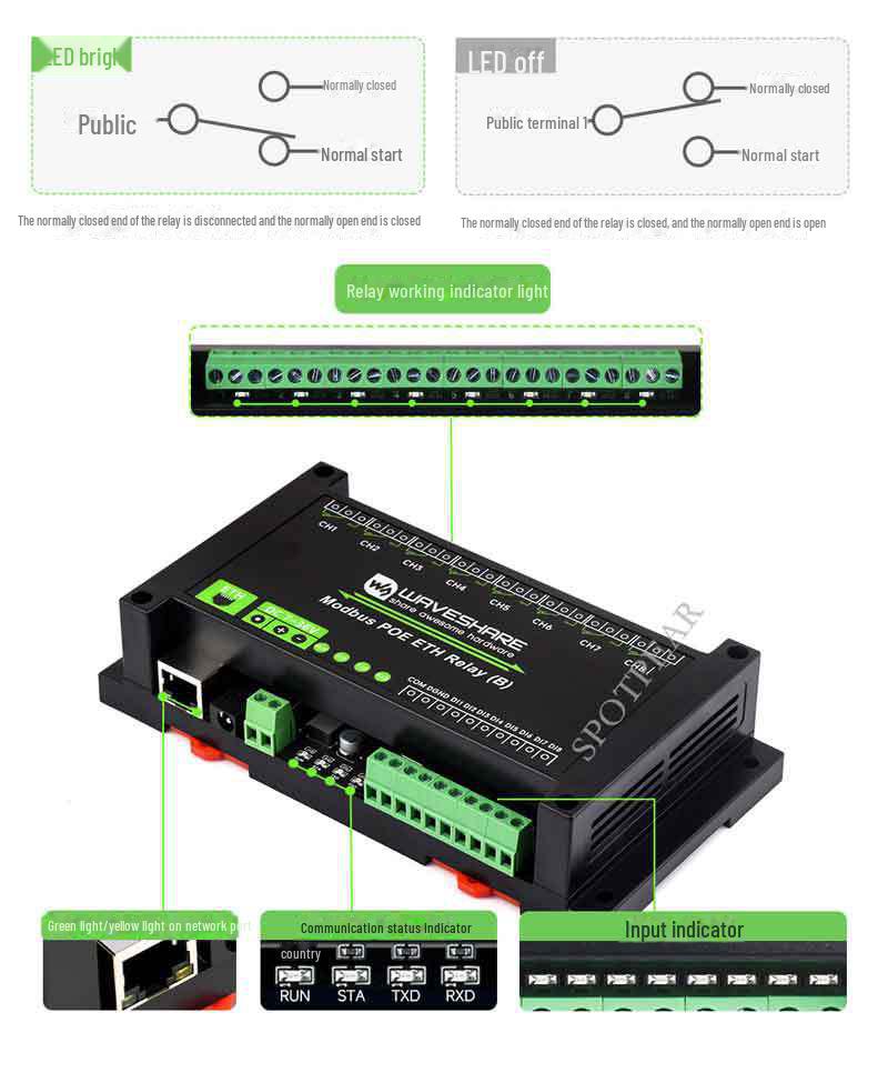 Industrial Ethernet Relay: 8-Way PoE Power Supply, Modbus RTU/TCP IoT Module