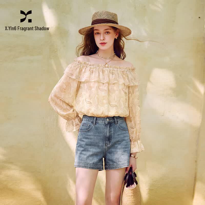 Women s Floral Print Ruffled Chiffon Blouse M