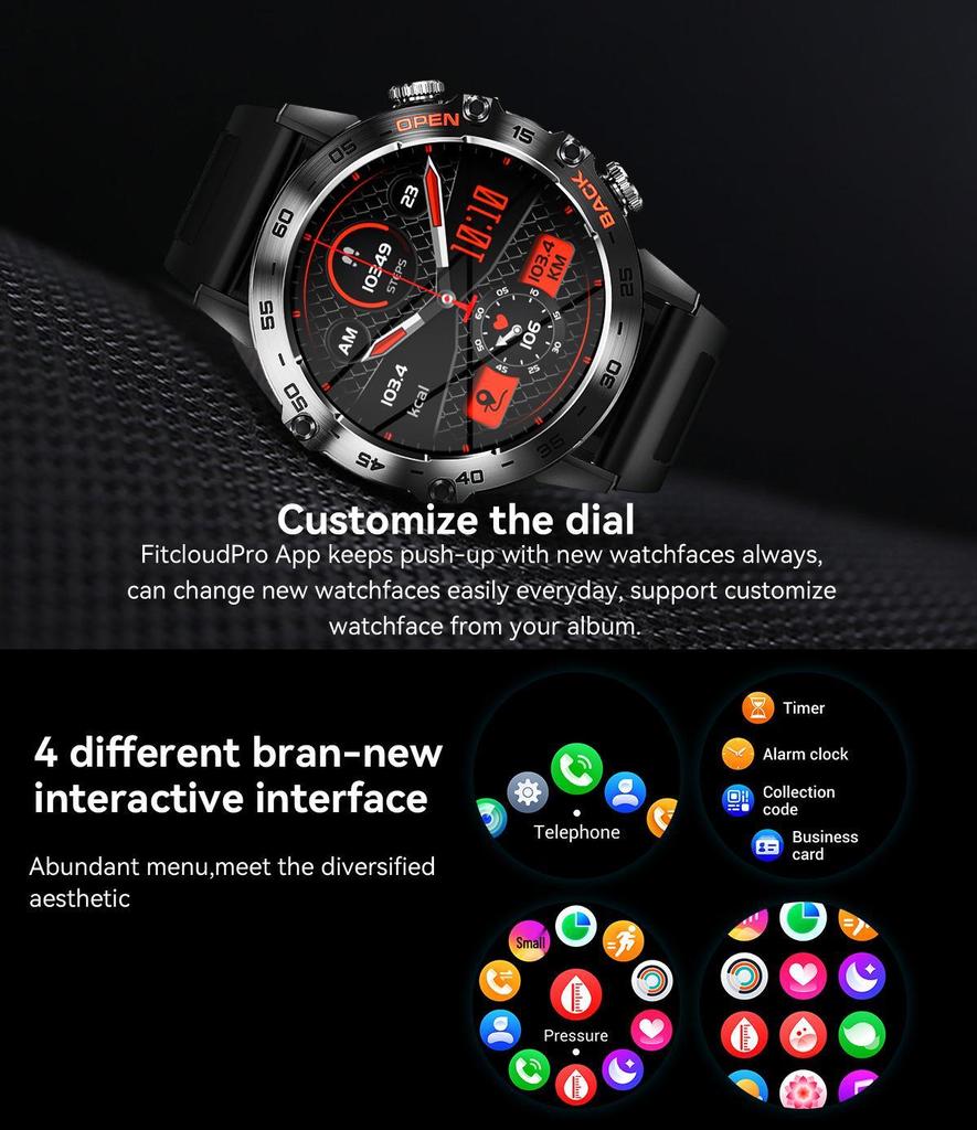 K52 Smartwatch with Bluetooth Calling, Music, Sports Pedometer, Weather Display, Message Alerts, and Multifunctional Features.