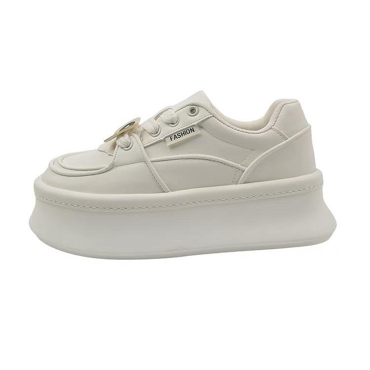Fashion Hot selling sponge cake thick sole height increasing white shoes, fashionable lace up comfortable casual board shoes