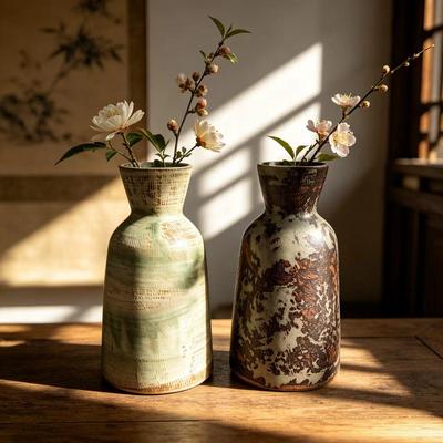 Retro Wabi-Sabi Ceramic Vase for Living Room or Tea Room