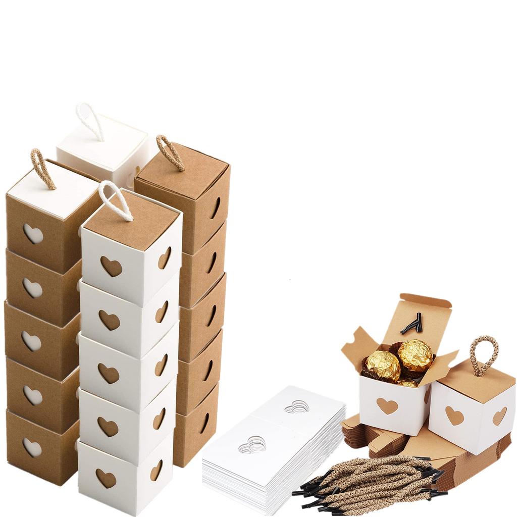 50pcs Kraft  Paper  Gift Box Recyclable Beautiful Simple Heart-to-heart Design Retro Candy Packaging Box For Gift Wrapping