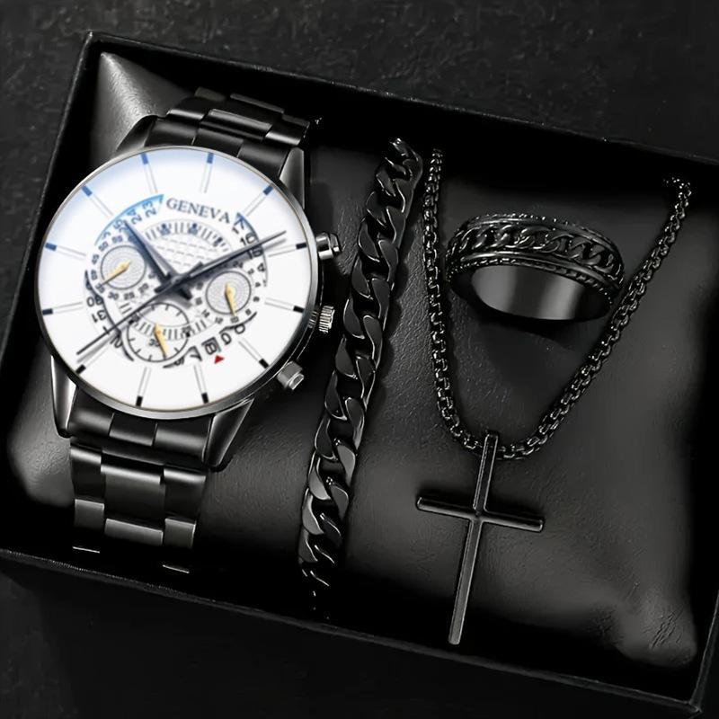 Watch Set, Watch, Men's Glass Quartz Watch, Steel Belt, One Men's Watch.