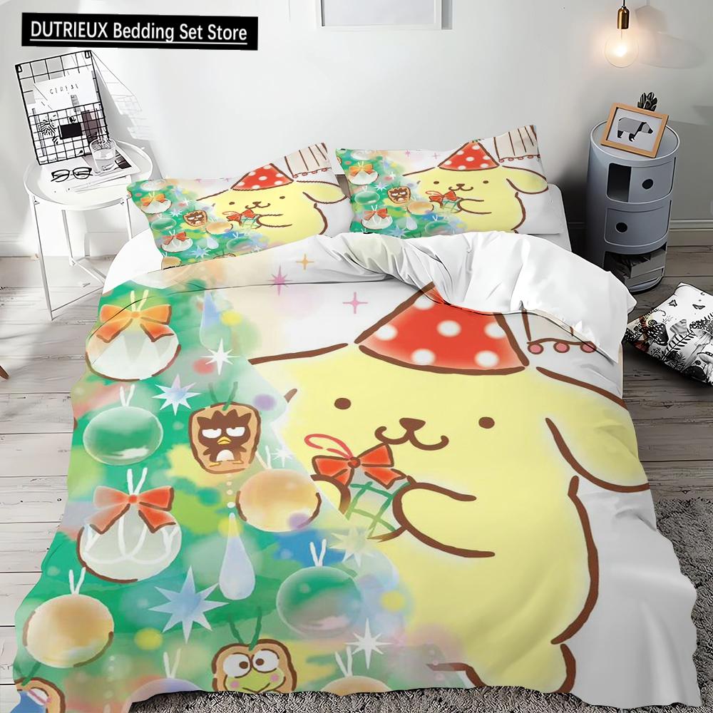 2pcs, 3pcs, Pompompurin Single Double Bed King Size Microfiber Needlework Bedding Pillowcase Quilt Cover Multi-piece Set