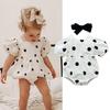 Citgeett Summer Infant Baby Girls Short Sleeve Bodysuit+ Bow Headband Polka Dot Printing Clothing