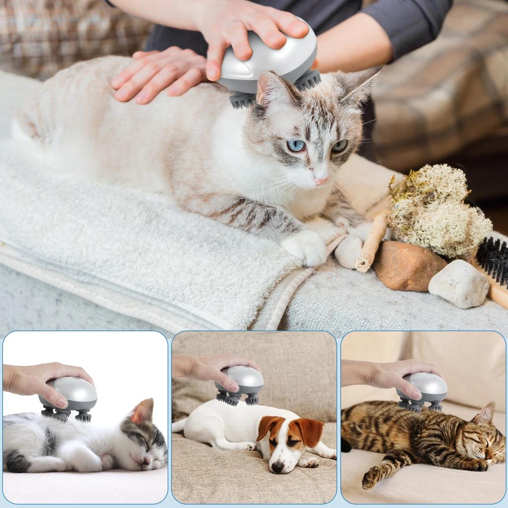Ηλεκτρικό Μασάζ Κατοικίδιων Ζώων Φορητό Χειρός Μασάζ Βαθέος Τριχωτού Κεφαλής με 4 Κεφαλές Μασάζ 3 Λειτουργίες Επαναφορτιζόμενο μέσω USB Αδιάβροχο
