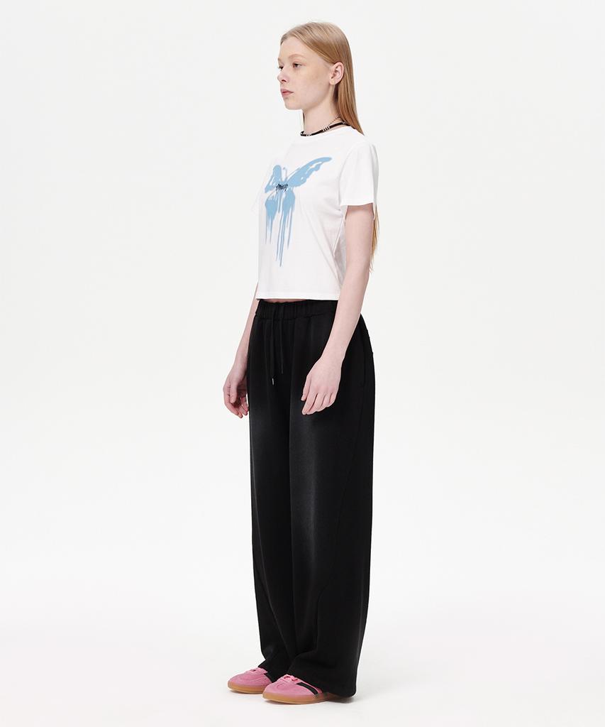 MAHAGRID Butterfly Goth Crop Tee White(Mg2Emft583A)