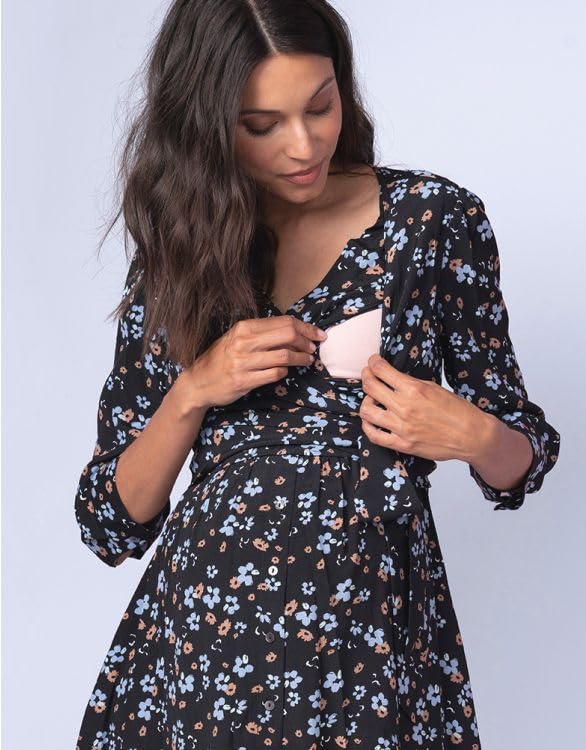 Casual Breastfeeding Maternity Black Floral [Seraphin] Dress, Dress, JOY, Women's,