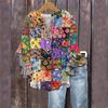 Damen Boho Patchwork Blumenbluse, Buntes Rüschenärmel Casual Top, Leichte Sommer Tunika