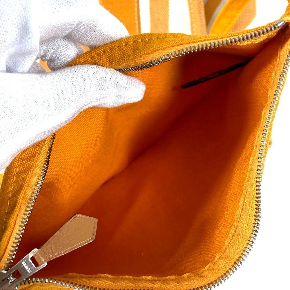 HERMES Border with pouch Cannes PM Tote Bag Hand Bag cotton yellow/White