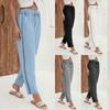 Women Cotton Linen Beach Pants Casual Fashion Lace Stitching Trousers Solid Color Drawstring