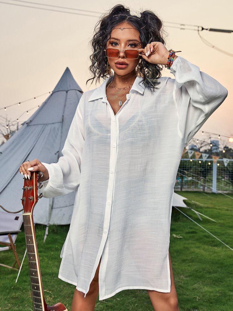 "Bamboo Cotton Long-Sleeve Beach Cover-Up Cardigan"