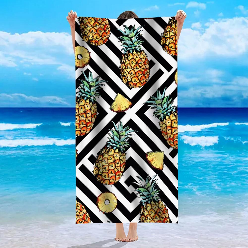 Mehrfarbiges Polyester-Strandtuch Flamingo Einhorn Ananas Bedrucktes Badetuch Schnelltrocknend Sandfrei für Sommer Pool Urlaub