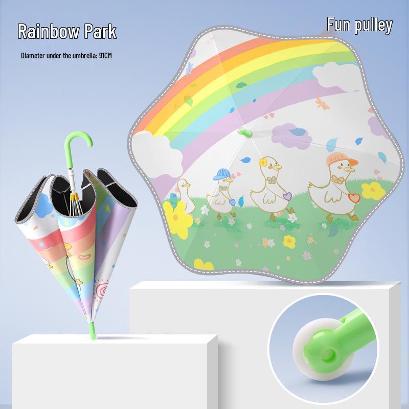 Children's Cartoon Umbrella: Safe, Rounded Corners, Anti-Puncture, Lightweight, Long Handle for Kindergarten & Elementary Boys and Girls.