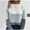 Damen S Farbblock Strickpullover Rundhalsausschnitt Langarm Pullover
