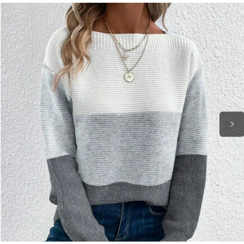 Damen S Farbblock Strickpullover Rundhalsausschnitt Langarm Pullover