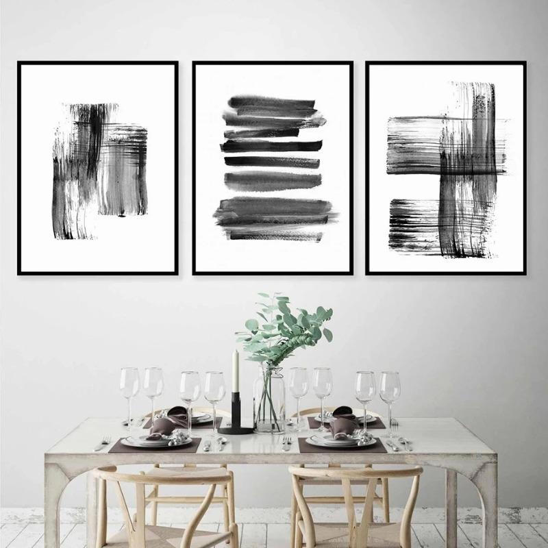 Abstract Brush Strokes Black and White Ink Canvas Printing Paintings Posters Wall Art Pictures for Living Room Home Decoration