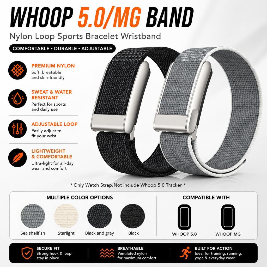 Nylon Sport Band Breathable Adjustable Fitness Tracker Strap Soft Replacement Wristband For WHOOP 5.0 One/Peak/Life(MG) Bracelet