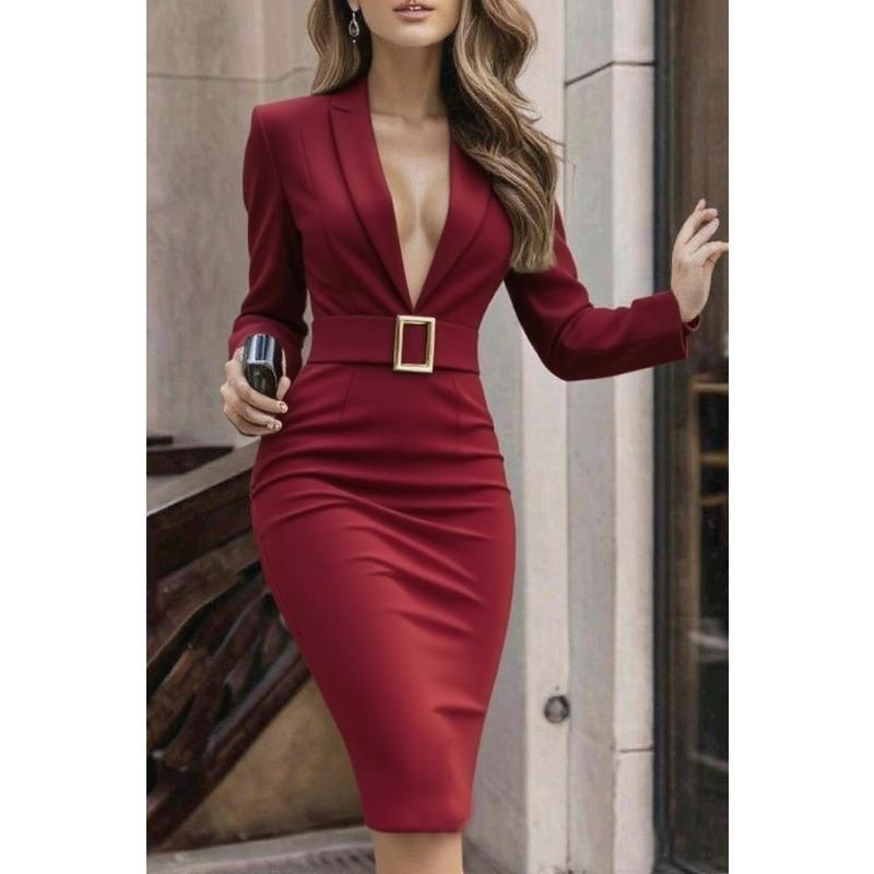 JPNTKY Women's Fashion Autumn Winter Solid Color Print POLO Neck Long Sleeve Casual Dresses