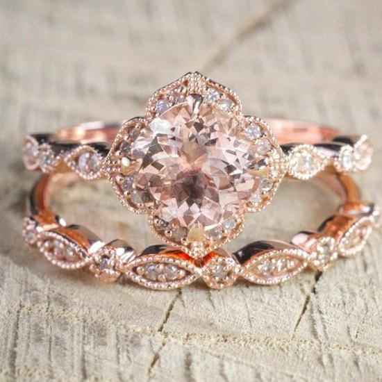 Sanjie 18K Rose Gold-Plated Square Ring Set with Zircon