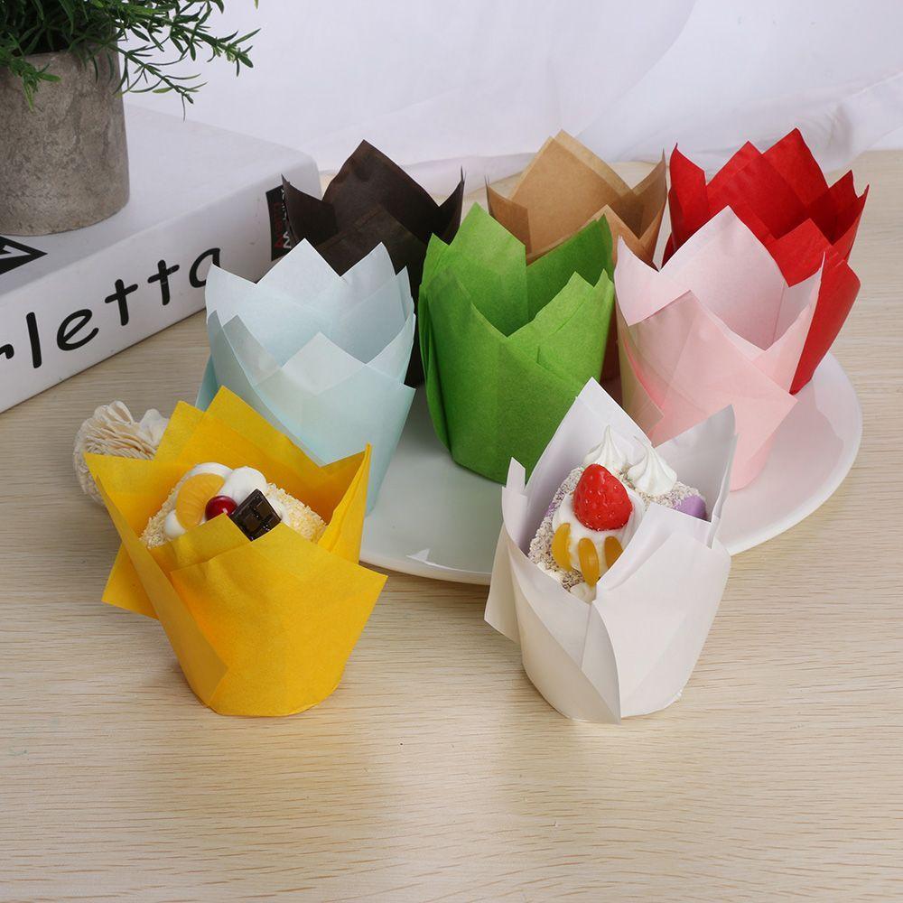50 Stück Papier Kuchenbecher Dekoration Werkzeuge Cupcake Tulpenblüte Schokoladen Cupcake Hülle Backen Muffin Papier Einlage Halter Einweg