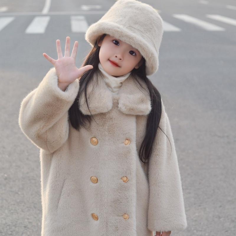 Children's Mid-Length Fur Coat: Winter Girls' Thick Mink Insulated Fur-Lined Coat