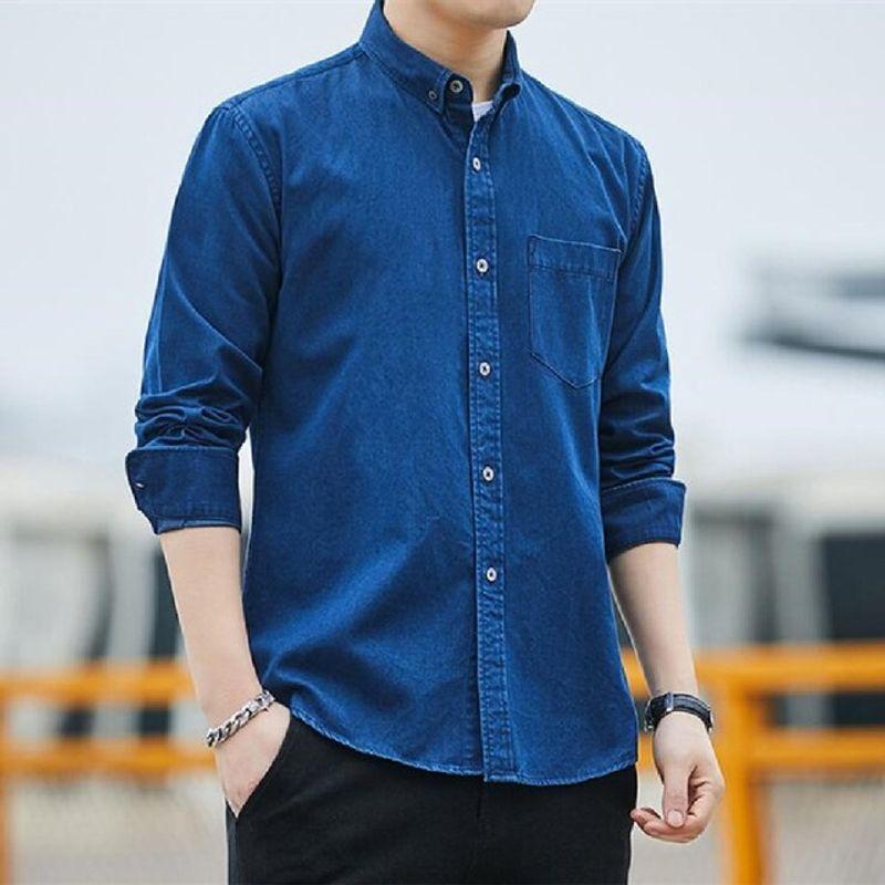 

Denim Long Sleeve Shirt Slim Fit Shirt Denim Long Sleeves Shirt Silm Shirt dark blue XL
