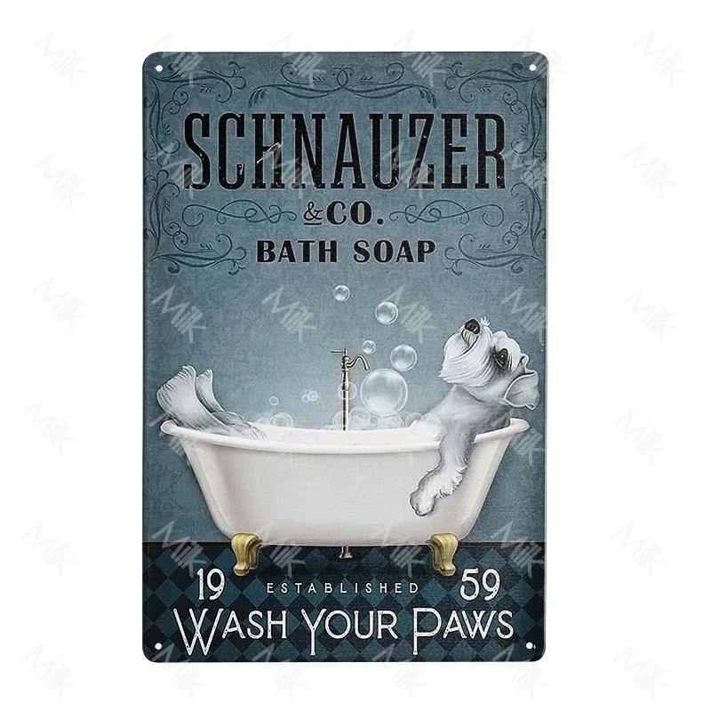 Funny Pet Schnauzer Dog Shop Art Metal Tin Sign Wall Poster Iron Painting for Bathroom Toilet Laundry Street Sweet Home Decor