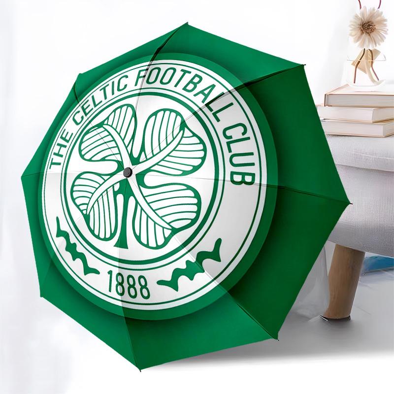 Celtic Football Club, Shamrock Automatisches Öffnen und Schließen, 8-Rippen-Struktur Tragbarer Regenschirm, Geeignet für Männer und Frauen bei allen Wetterbedingungen