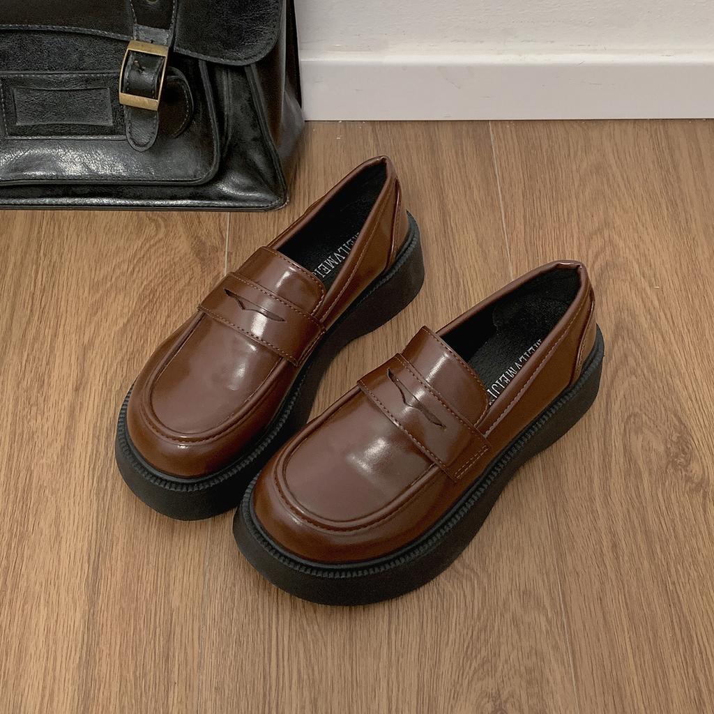 White French Hepburn style heightened platform small leather shoes women's 2025 new summer skirt soft-soled loafers