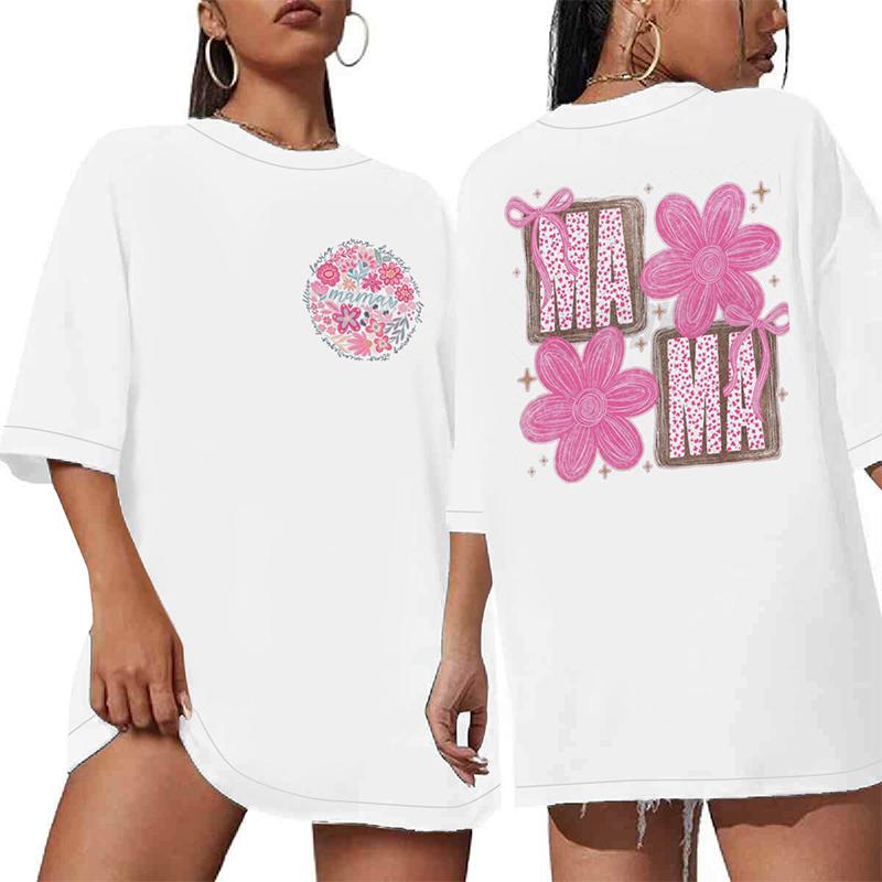 Floral Mama Print Tshirts For Women Summer Short Sleeve Round Collar Tee Shirt Creative Design Graphic Tops Gifts Tees For Mom