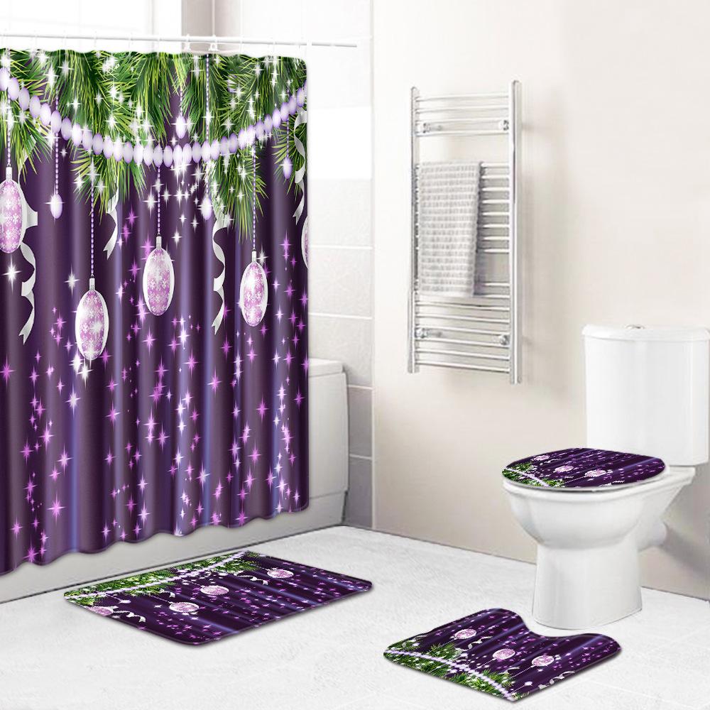 Christmas Bathroom Shower Curtain Four-Piece Floor Mat Toilet Non-Slip Door Mat Bedroom Living Room Absorbent Carpet