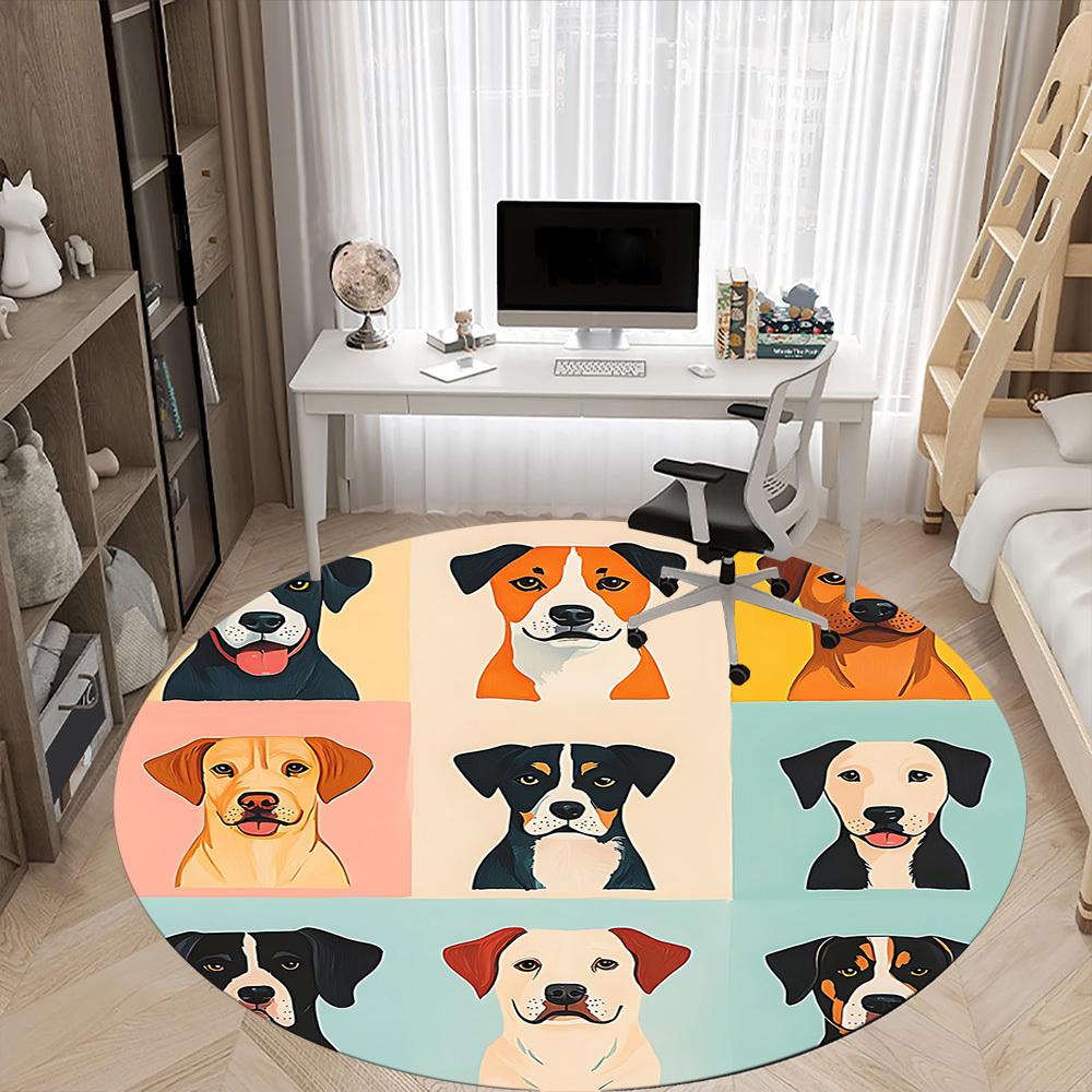 1pc Dogs Breeds Office Round Area Rug, Under Office Chairs Bedroom Living Room Home Decor, Room Deco