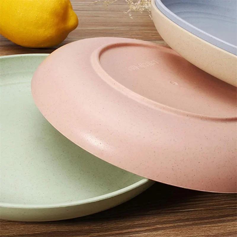 6pcs 15/20/23/25cm Lightweight Unbreakable Wheat Straw Plates Deep Dinner Plate for Kids Toddler Adult Dishwasher Microwave Safe