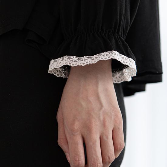 RYMD Modal Bra Cap Long Sleeve White Ribbon Two-piece Homewear Black