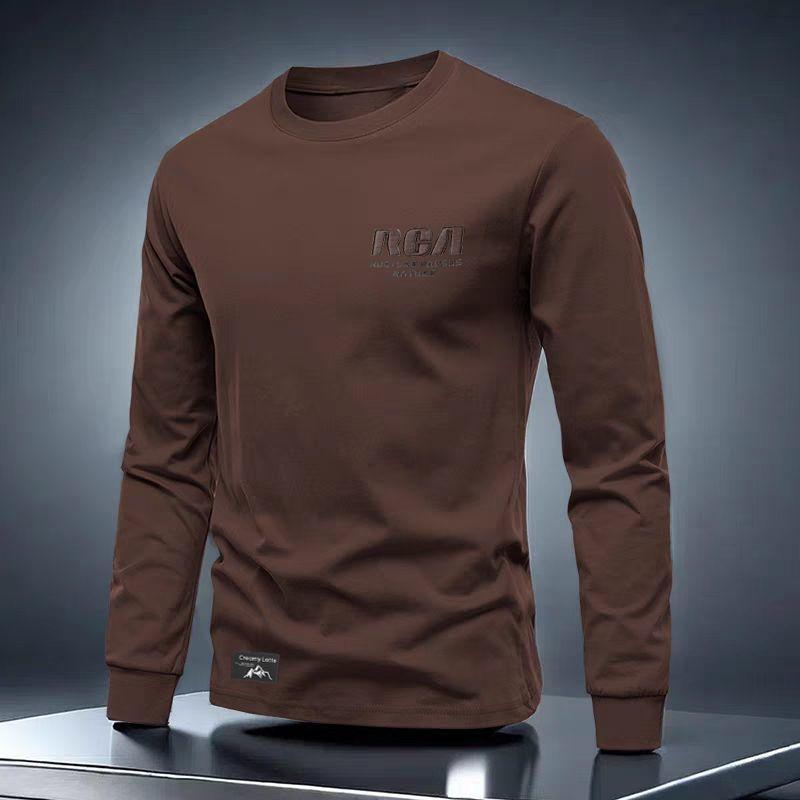 

Long-sleeved T-shirt Sweatshirt Men s New Round Neck Embroidered Loose Large Size Casual Versatile Top L коричневий
