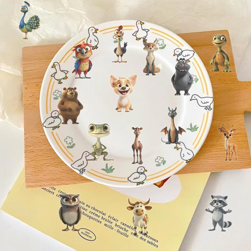 50 Transparent Cartoon Animal Sticker Stickers Package Waterproof Transparent PET Hand Account Decorative Guitar Notebook