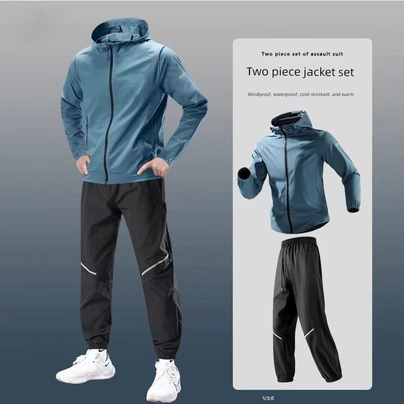 Foreign Trade Surplus Sports-Style Windbreaker Men's Spring Outdoor Casual Set Hooded Jacket and Long Pants Two-Piece Set Jacket