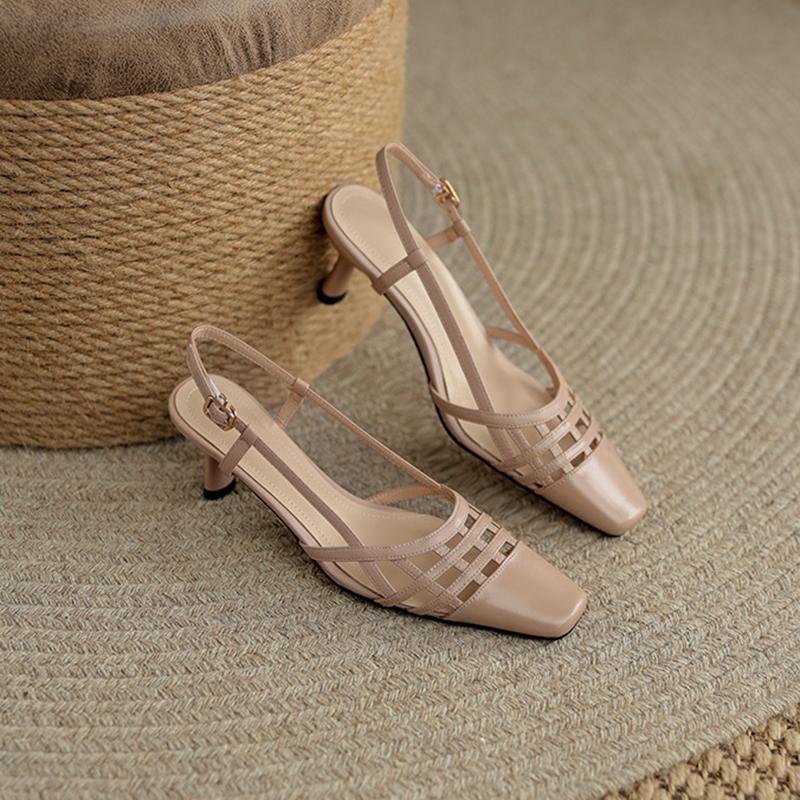 

Fashion square toe high heels sandals women narrow band gladiator sandalias mujer kitten heel Roman pumps shoes woman sandales 2025 34 телесный