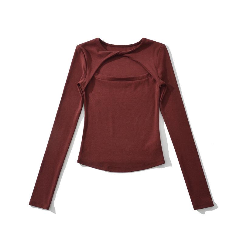 Korean Design Twist Neck Cutout Slim Fit Long Sleeve T-shirt for Women - 2026 Spring Collection