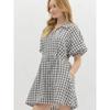 Foreign Trade Order Entr0 Retro Preppy V-neck Puff sleeve A Word Plaid Dress