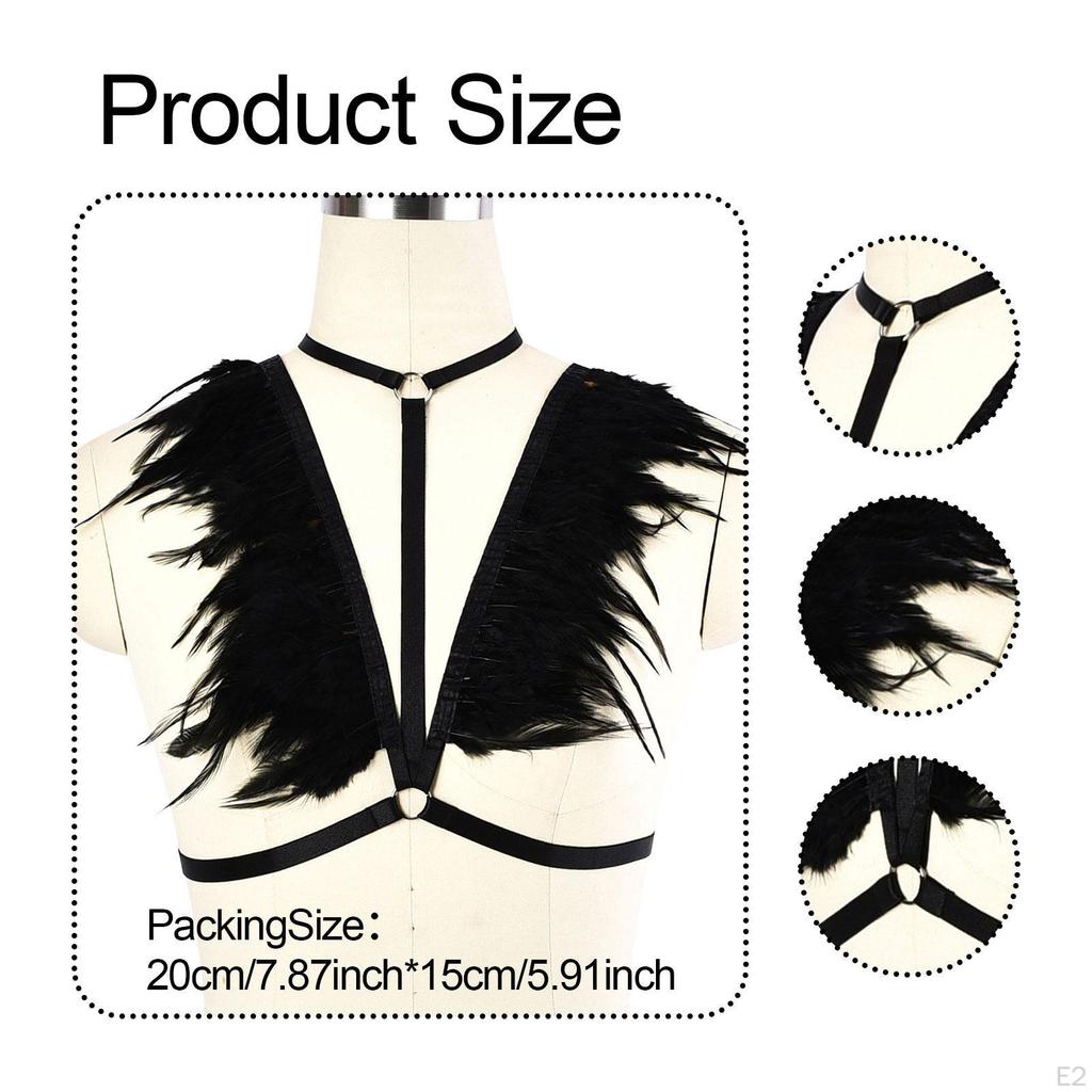 Feather Strappy Bra Cupless Shoulder Wrap Elastic Gothic Trendy Harness Lingerie