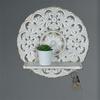 Bohemian Style Round Carved Rack Wall Mounted Decorative Wall Storage Rack with Hooks Space Saving Floating Shelf for Bedroom