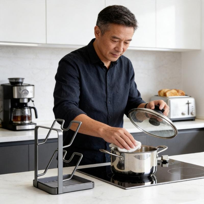 Double Deck Kitchen Organizers for Pot Covers and Cutting Boards with Suction Base for Easy Setups and Space Saving