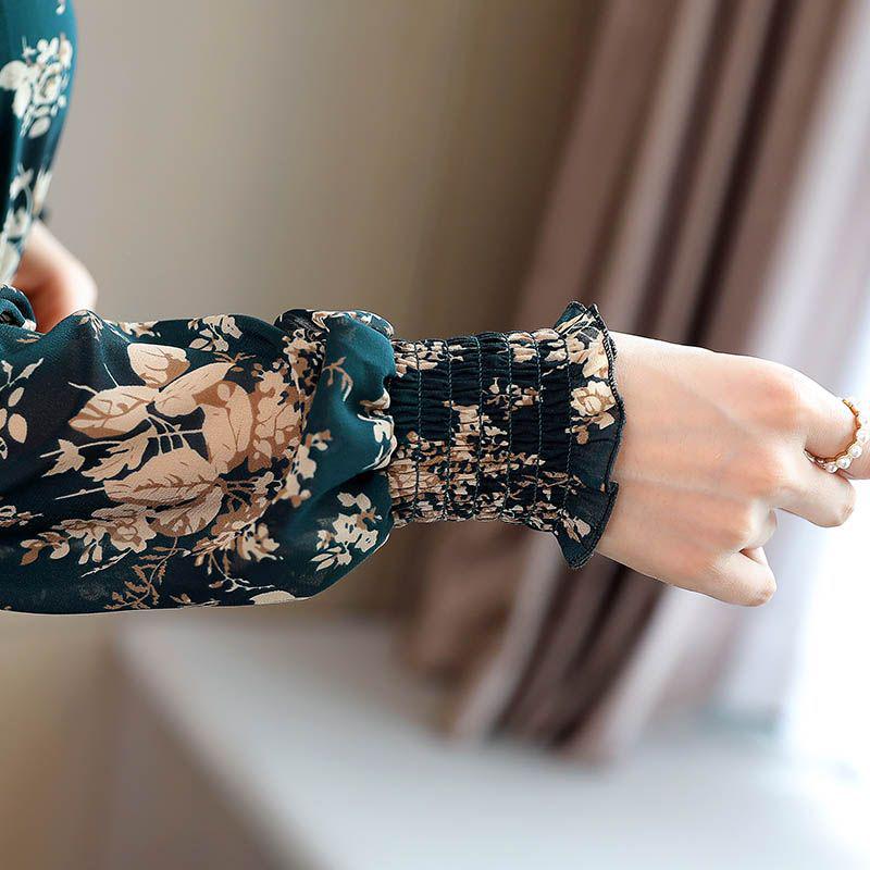 Women's Floral Chiffon Dress: Plus Size, Long Sleeve, Slimming Waist, Spring & Autumn Style