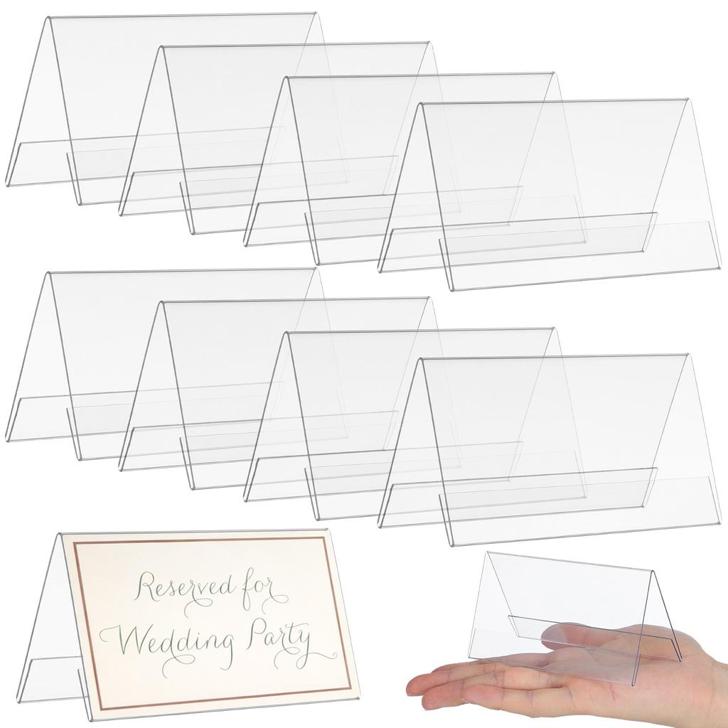 10Pcs Acrylic Place Cards Transparent Name Sign Stand Table Number Holder Wedding Acrylic Sign with Base for Party Home Office