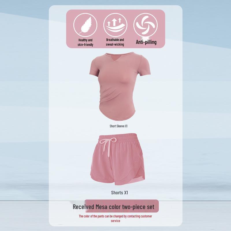 

Women s Summer Quick-Dry Yoga & Running Set - Slimming Short Sleeve & Mesh Two-Piece Outfit M (95-105 lbs)